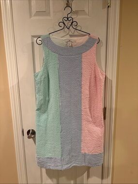 🐳 Vineyard Vines Women’s Sz 14 Kentucky Derby Colorblock Seersucker Shift Dress